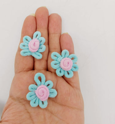 Blue and Pink Floral Applique, Flower Motifs x 5